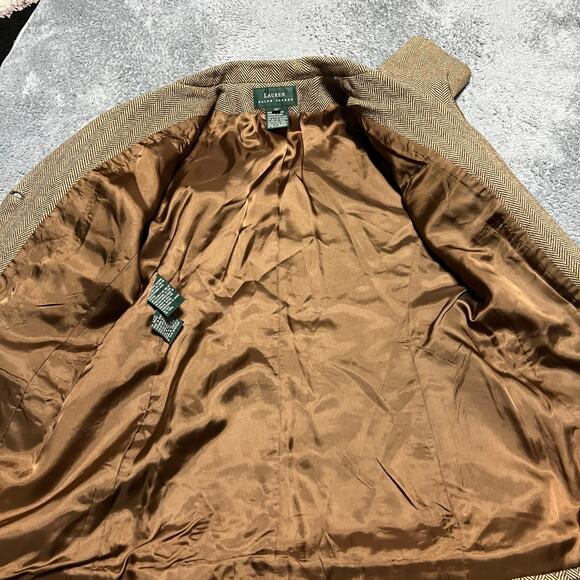 Ralph Lauren Blazer Womens 14 Brown Herringbone Wool Equestrian Elbow Patch - Picture 9 of 11